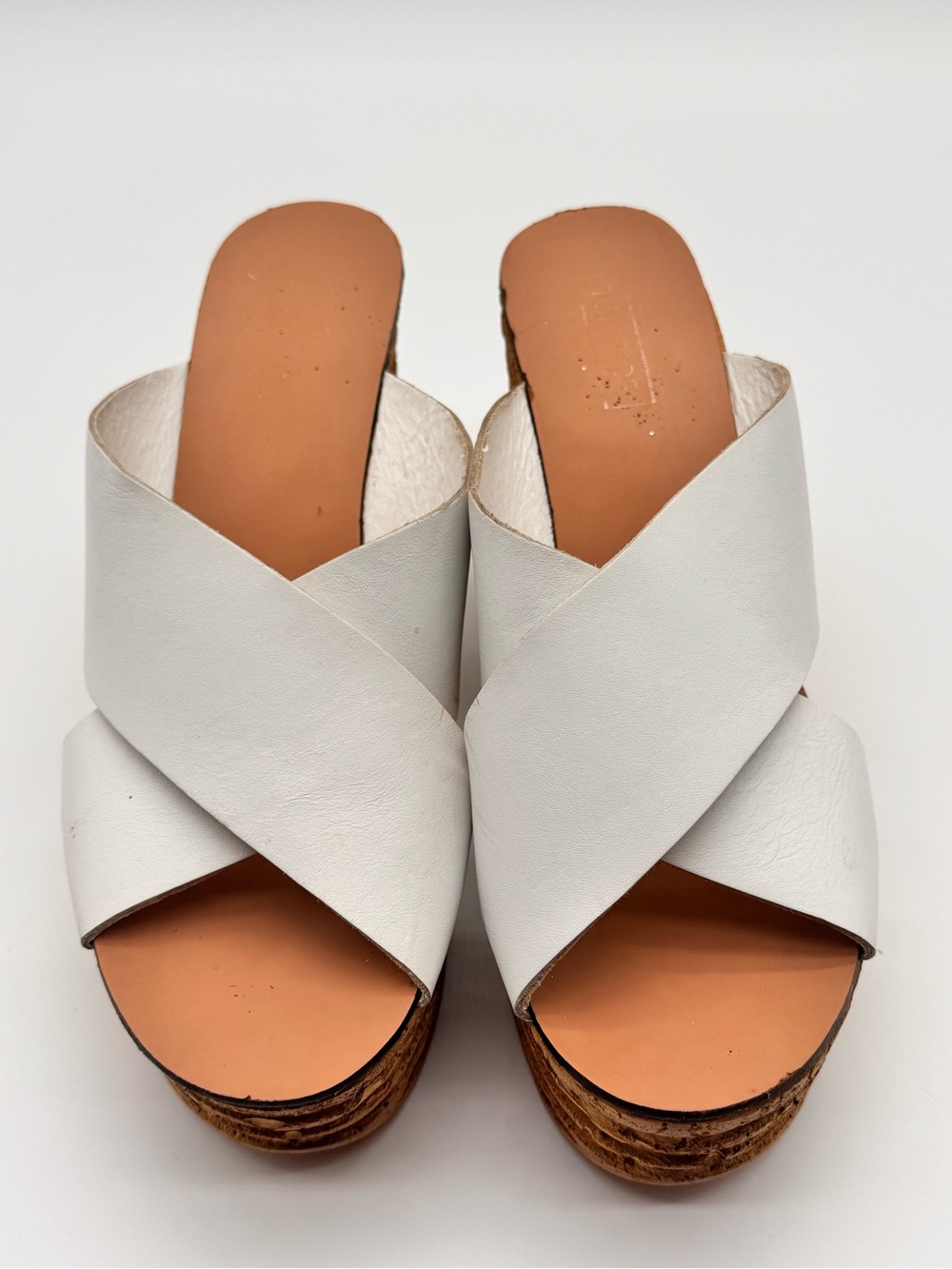 Topshop White Crisscross Cork Platform Mules